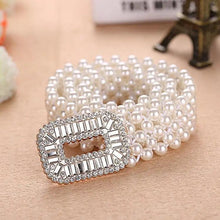 Load image into Gallery viewer, Elegant White Pearl Elastic Buckle Belt For Women Luxurious Strap Pearls Waistband Fashionable Design