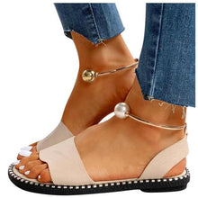 Load image into Gallery viewer, Elegant White Women Fashion Sandals Solid Round Toe Pearl Buckle Casual Sandals Shoes New Summer Outdoor Non-slip Flip Flop Dressy Sandals Cute Round Toe Strappy Wedding Shoes