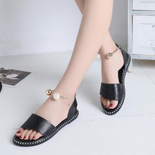 Load image into Gallery viewer, Elegant White Women Fashion Sandals Solid Round Toe Pearl Buckle Casual Sandals Shoes New Summer Outdoor Non-slip Flip Flop Dressy Sandals Cute Round Toe Strappy Wedding Shoes