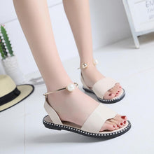 Load image into Gallery viewer, Elegant White Women Fashion Sandals Solid Round Toe Pearl Buckle Casual Sandals Shoes New Summer Outdoor Non-slip Flip Flop Dressy Sandals Cute Round Toe Strappy Wedding Shoes