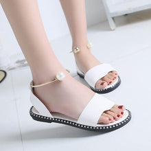 Load image into Gallery viewer, Elegant White Women Fashion Sandals Solid Round Toe Pearl Buckle Casual Sandals Shoes New Summer Outdoor Non-slip Flip Flop Dressy Sandals Cute Round Toe Strappy Wedding Shoes