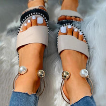 Load image into Gallery viewer, Elegant White Women Fashion Sandals Solid Round Toe Pearl Buckle Casual Sandals Shoes New Summer Outdoor Non-slip Flip Flop Dressy Sandals Cute Round Toe Strappy Wedding Shoes