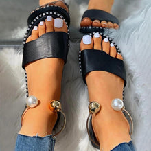 Load image into Gallery viewer, Elegant White Women Fashion Sandals Solid Round Toe Pearl Buckle Casual Sandals Shoes New Summer Outdoor Non-slip Flip Flop Dressy Sandals Cute Round Toe Strappy Wedding Shoes