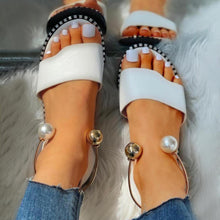 Load image into Gallery viewer, Elegant White Women Fashion Sandals Solid Round Toe Pearl Buckle Casual Sandals Shoes New Summer Outdoor Non-slip Flip Flop Dressy Sandals Cute Round Toe Strappy Wedding Shoes