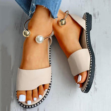 Load image into Gallery viewer, Elegant White Women Fashion Sandals Solid Round Toe Pearl Buckle Casual Sandals Shoes New Summer Outdoor Non-slip Flip Flop Dressy Sandals Cute Round Toe Strappy Wedding Shoes