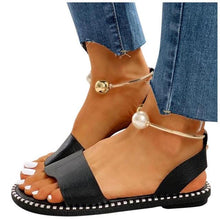 Load image into Gallery viewer, Elegant White Women Fashion Sandals Solid Round Toe Pearl Buckle Casual Sandals Shoes New Summer Outdoor Non-slip Flip Flop Dressy Sandals Cute Round Toe Strappy Wedding Shoes