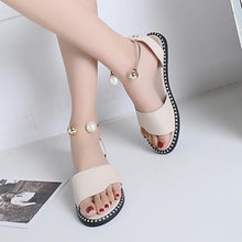 Load image into Gallery viewer, Elegant White Women Fashion Sandals Solid Round Toe Pearl Buckle Casual Sandals Shoes New Summer Outdoor Non-slip Flip Flop Dressy Sandals Cute Round Toe Strappy Wedding Shoes