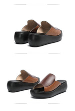 Load image into Gallery viewer, Elegant Woman Platform Slippers Summer Women Genuine Leather Slipper High Heel Shoes Women Outdoor Beach Slippers Wedge Sandals Shoes Loafers Walking Slip On Shoes Breathable Lightweight Work Comfortable Slippers