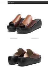 Load image into Gallery viewer, Elegant Woman Platform Slippers Summer Women Genuine Leather Slipper High Heel Shoes Women Outdoor Beach Slippers Wedge Sandals Shoes Loafers Walking Slip On Shoes Breathable Lightweight Work Comfortable Slippers