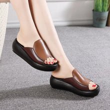Load image into Gallery viewer, Elegant Woman Platform Slippers Summer Women Genuine Leather Slipper High Heel Shoes Women Outdoor Beach Slippers Wedge Sandals Shoes Loafers Walking Slip On Shoes Breathable Lightweight Work Comfortable Slippers