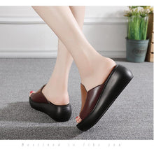 Load image into Gallery viewer, Elegant Woman Platform Slippers Summer Women Genuine Leather Slipper High Heel Shoes Women Outdoor Beach Slippers Wedge Sandals Shoes Loafers Walking Slip On Shoes Breathable Lightweight Work Comfortable Slippers