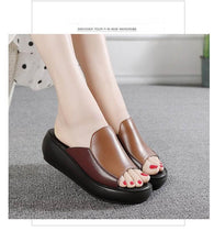 Load image into Gallery viewer, Elegant Woman Platform Slippers Summer Women Genuine Leather Slipper High Heel Shoes Women Outdoor Beach Slippers Wedge Sandals Shoes Loafers Walking Slip On Shoes Breathable Lightweight Work Comfortable Slippers