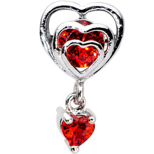 Load image into Gallery viewer, 16G 1/4 Red CZ Gem Triple Heart Dangle Cartilage Tragus Earring