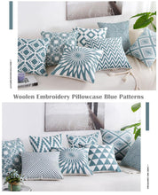 Load image into Gallery viewer, Embroidered Geometric Pillow Cover 100% Cotton Woolen Cushion Cover Modern Nordic Style Pink Blue Pillow Cover For Home Decor Embroidery Cushion Cover Decorative Throw Pillow Cover Geometric Invisible Pillow Cover for Living Room 45X45CM