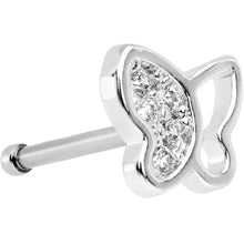 Load image into Gallery viewer, 20G 1/4 Clear CZ Gem Half Paved Butterfly Nose Bone