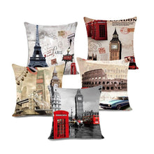 Load image into Gallery viewer, European Style Throw Pillow Covers Red London Street Bus Telephone Booth Big Ben Square Cushion Covers For Home Bed Sofa Throw Pillow Covers Red Bus and Telephone Booth Design Cushion Case Cotton Linen Home Sofa Decor 45X45CM