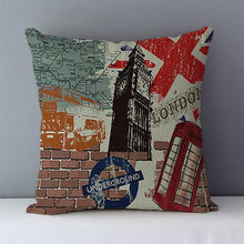 Load image into Gallery viewer, European Style Throw Pillow Covers Red London Street Bus Telephone Booth Big Ben Square Cushion Covers For Home Bed Sofa Throw Pillow Covers Red Bus and Telephone Booth Design Cushion Case Cotton Linen Home Sofa Decor 45X45CM