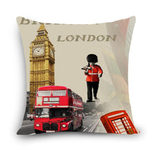 Load image into Gallery viewer, European Style Throw Pillow Covers Red London Street Bus Telephone Booth Big Ben Square Cushion Covers For Home Bed Sofa Throw Pillow Covers Red Bus and Telephone Booth Design Cushion Case Cotton Linen Home Sofa Decor 45X45CM