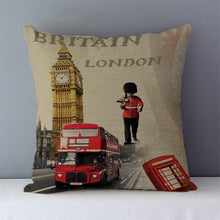 Load image into Gallery viewer, European Style Throw Pillow Covers Red London Street Bus Telephone Booth Big Ben Square Cushion Covers For Home Bed Sofa Throw Pillow Covers Red Bus and Telephone Booth Design Cushion Case Cotton Linen Home Sofa Decor 45X45CM