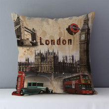 Load image into Gallery viewer, European Style Throw Pillow Covers Red London Street Bus Telephone Booth Big Ben Square Cushion Covers For Home Bed Sofa Throw Pillow Covers Red Bus and Telephone Booth Design Cushion Case Cotton Linen Home Sofa Decor 45X45CM