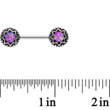 Load image into Gallery viewer, 14G 5/8 Pink Synthetic Opal Lotus Flower Nipple Barbell Set