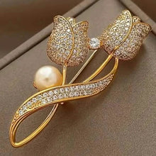 Load image into Gallery viewer, Exquisite Tulip-Shaped Faux Pearl Brooch Adorned with Artificial Diamond
