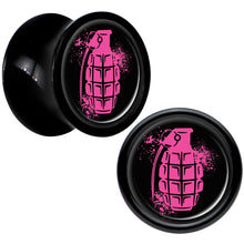 Load image into Gallery viewer, Black Acrylic Pink Grenade Saddle Plug Set 0G