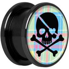 Load image into Gallery viewer, Pink Green Plaid Heart Skull Black Anodized Screw Fit Plug Set 5/8
