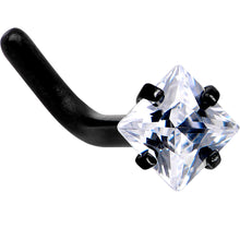 Load image into Gallery viewer, 18G 1/4 Clear Square 2.5mm CZ Gem Black IP L-Shape Nose Ring