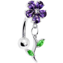 Load image into Gallery viewer, Purple Green Gem Flower Power Top Mount Dangle Belly Ring