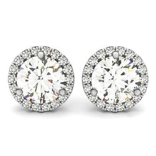 Load image into Gallery viewer, 14k White Gold Round Prong Halo Style Earrings (1 cttw)