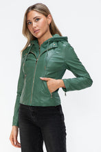 Load image into Gallery viewer, Women Classic Snobbish Faux Leather Zip-Up Drawstring Hooded Jacket Edgy & Casual PU Leather Jacket For Streetwear