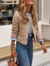Load image into Gallery viewer, Luxury Camel Raw Hem Pocketed Round Neck Jacket Edgy & Casual Lightweight Outerwear