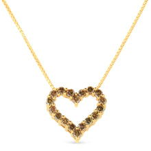 Load image into Gallery viewer, 14K Yellow Gold Plated .925 Sterling Silver 1.0 Cttw Champagne Diamond Heart Pendant Necklace (K-L Color, I1-I2 Clarity) - 18"