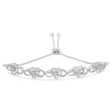 Load image into Gallery viewer, .925 Sterling Silver Miracle Set Diamond Accented Infinity Hearts 6â€-9†Adjustable Bolo Bracelet (H-I Color, I2-I3 Clarity)