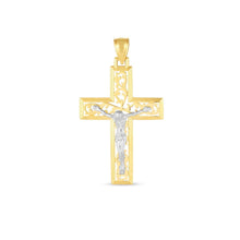 Load image into Gallery viewer, 14k Two Tone Gold High Polish Diamond Cut Cross Pendant
