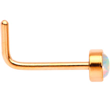 Load image into Gallery viewer, White 3mm Synthetic Opal Rose Gold Tone Press Fit L-Shape Nose Ring