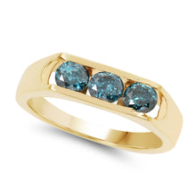 Load image into Gallery viewer, 14K Yellow Gold Plated 0.90 Carat Genuine Blue Diamond .925 Sterling Silver Ring