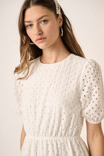 Load image into Gallery viewer, Eyelet Round Neck Puff Sleeve Mini Dress–Cute, Elegant, Feminine and Chic Mini Dress with Romantic Puff Sleeves and Delicate Eyelet Design