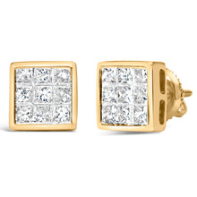 Load image into Gallery viewer, 14K Yellow Gold 1.0 Cttw Princess Cut Diamond Composite Stud Earrings with Screw Backs (J-K Color, SI1-SI2 Clarity)