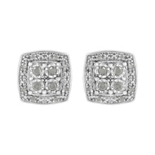 Load image into Gallery viewer, .925 Sterling Silver 1/4 cttw Round Cut Diamond Square Shape Milgrain Stud Earrings (I-J Color, I3 Clarity)
