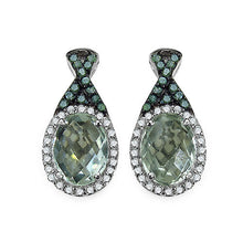 Load image into Gallery viewer, 2.55 Carat Genuine Green Amethyst, Green Diamond & White Diamond .925 Sterling Silver Earrings