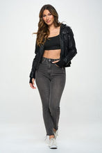 Load image into Gallery viewer, Black Double Zip Hooded Long Sleeve Jacket Modern & Functional Vegan Leather Outerwear