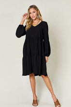 Load image into Gallery viewer, Light Green Double Take Full Size V-Neck Sleeve Tiered Dress with Pockets Elegant & Comfortable Casual Dress