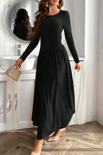 Load image into Gallery viewer, Ruched Round Neck Long Sleeve Dress Chic & Figure-Flattering Dress For Women Luxury Black Dress