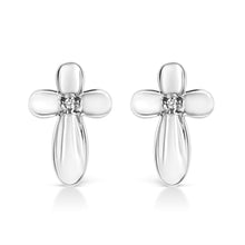 Load image into Gallery viewer, .925 Sterling Silver Prong Set Diamond Accent Floral Cross Stud Earring (I-J Color, I1-I2 Clarity)