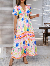 Load image into Gallery viewer, Elegant Printed V-Neck Short Sleeve Maxi Dress Beautiful Casual Women Long Dress