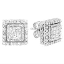 Load image into Gallery viewer, 10K White Gold 1/2 cttw Invisible Set Princess-Cut Diamond Square Stud Earring (I-J Color, I1-I2 Clarity)