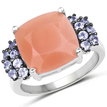 Load image into Gallery viewer, 6.18 Carat Genuine Peach Moonstone and Tanzanite .925 Sterling Silver Ring