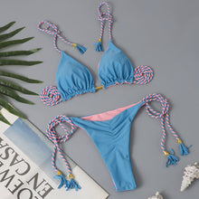Load image into Gallery viewer, New Festival Flame Halter Bikini Set for Women – Triangle V-Neck Backless Two-Piece Swimsuit with Tie Side Bottoms & Adjustable Lace-Up Fit – Sleek Polyamide Swimwear for Koningsdag/King’s Day & Summer Beach Celebrations